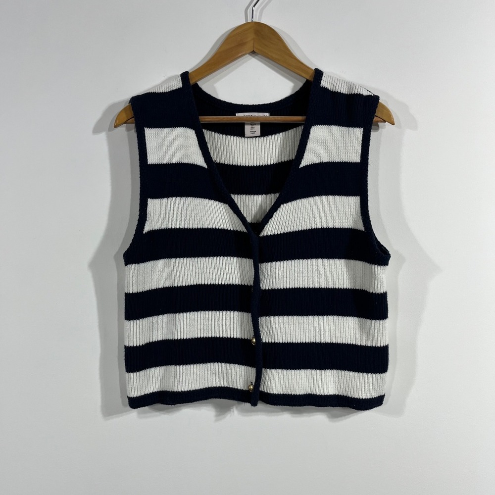 Sincerely Jules Preppy Euro Summer Striped Button Front Sweater Vest Women Large